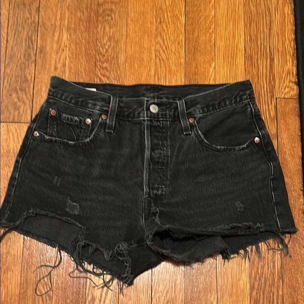 Black Distressed Denim Shorts